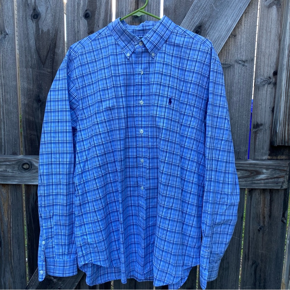 Ralph Lauren Button Front‎ Shirt Plaid Mens Sz XL Long Sleeve classic fit Blue - Picture 4 of 4